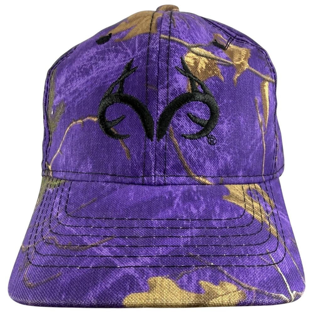 Realtree Outdoor Cap Hat Purple Camo Black Embroidered Logo Adjustable